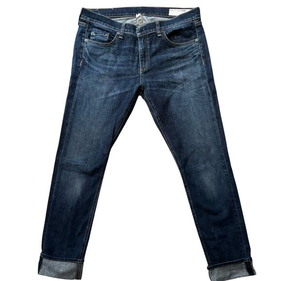 Rag & Bone Dre Snoqualmie Wash Mid Rise Jeans 30 Dark Blue Denim Roll Cuff NWOT - Picture 2 of 10